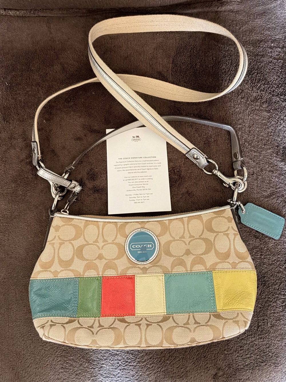 Coach Beige Signature Shoulder Bag with Multicolor Leather Patchwork